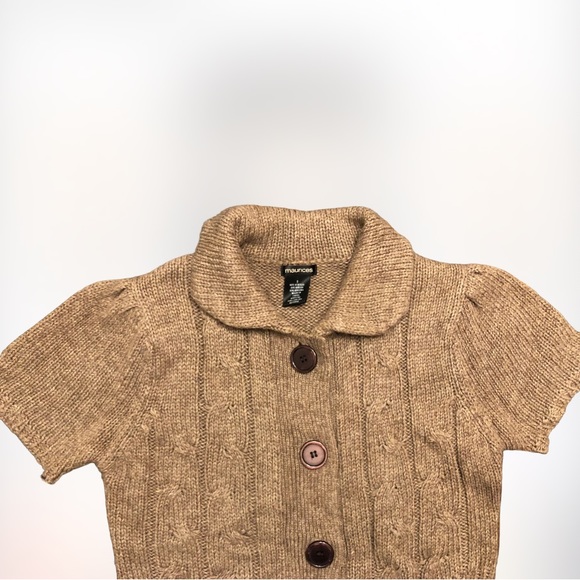 Maurices Beautiful Button Up Short Sleeve Short Sleeve Sweater w/Satin Tie Waist - Picture 3 of 6